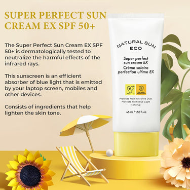 The Face Shop Naturalsun Eco Super Perfect Unisex Sun Cream | Sunscreen with SPF 50+ PA +++ | Protection from UVA and UVB rays, blue light & digital devices | Suitable for all skin types 45ml